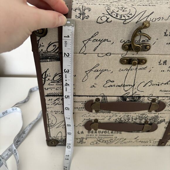 Large French Velvet Lined Jewelry Box Canvas Love Leather Paris Mirror Storage - Picture 10 of 11